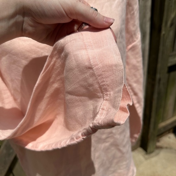 C&C California Baby Pink 100% Linen Long Sleeve Collared Neckline Casual Top - Picture 4 of 6